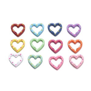 Set of 12 colorful heart-shaped spring ring buckles with polka dot pattern for DIY