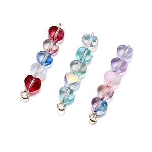Colorful heart-shaped glass beads on gold metal pin for DIY jewelry making
