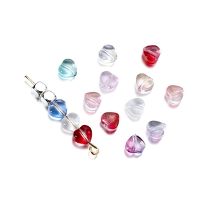 Colorful glass heart beads with gold foil powder for DIY jewelry making and crafts