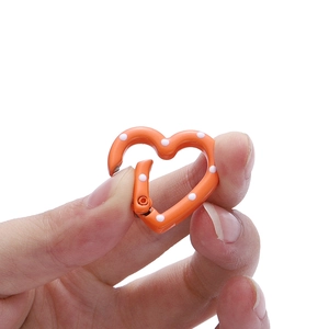 Orange heart-shaped spring clasp with white polka dots for DIY jewelry and keychain rings