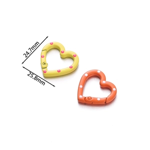 24mm heart shaped spring ring buckle with colorful polka dot enamel for DIY keychains