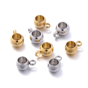 Vue détaillée de perles en acier inoxydable 6mm or et argent avec anneau pour bijoux