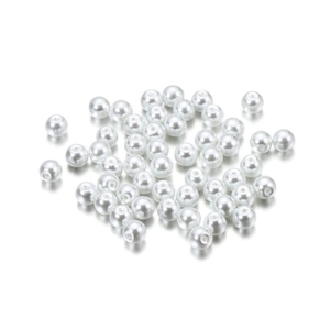 Macro shot of 4mm white round glass faux pearl beads with smooth luster for DIY jewelry