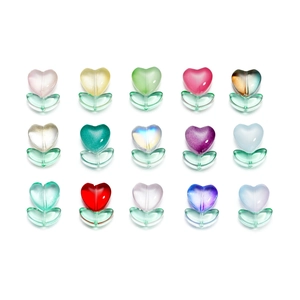 Perline a Forma di Cuore di Tulipano in Vetro Con Foglia Verde Perle Distanziatrici Sciolte Trasparenti per Bracciale Fai-da-te Collana Creazione di Gioielli Accessori Artigianali