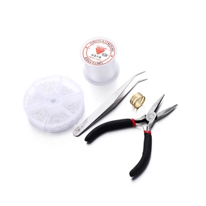 Kit de 5 piezas para joyería DIY chapado en oro 18K con alicates, pinzas e hilo elástico claro