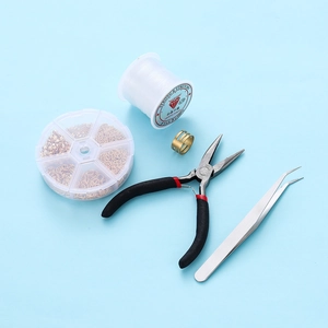 Kit de joyería DIY con alicates, pinzas, hilo de cristal 0.5mm y anillas doradas
