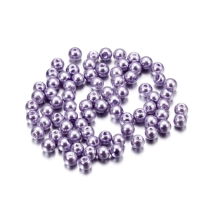 Macro view of 4mm purple glass imitation pearls with lustrous finish for DIY jewelry