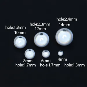 Maattabel voor kleurrijke laser acryl kralen van 4mm tot 14mm met gatdiameters erbij