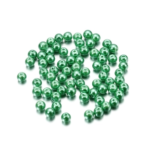 Detail shot of 4mm dark green round glass pearls with high luster for DIY jewelry making