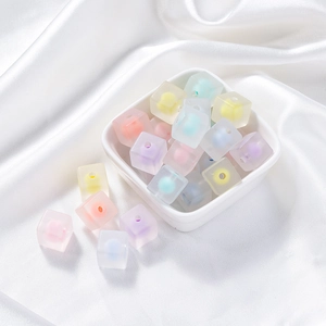 Frosted acrylic cube beads with colorful heart cores for DIY bracelet and craft making