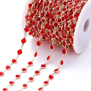 1m rode gezette zirkoonketting met goudkleurige koperen schakels voor DIY sieraden