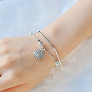 Bracciale a doppio strato intrecciato argento con ciondolo Albero della Vita su pelliccia