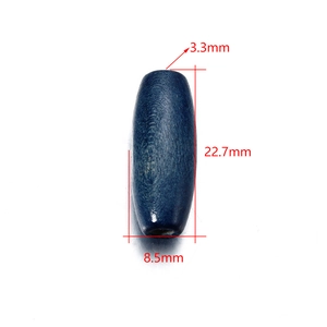 Deep blue maple wood oval tube bead with natural grain, size 22.7x8.5mm for DIY crafts