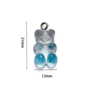 Gradient translucent resin bear charm with glitter and metal loop for DIY crafts 21mm