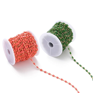 Cadena DIY de cuentas cilíndricas de resina colorida y cuentas doradas en carrete para joyería