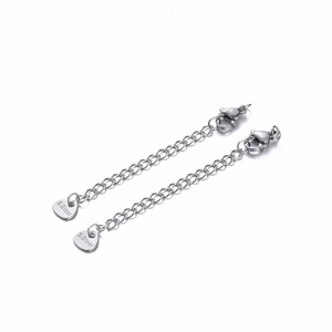 Detail shot of stainless steel extender chains with lobster clasp and heart pendant