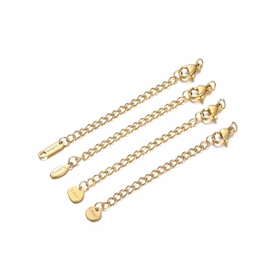 Set of four 7cm gold stainless steel extension chains with lobster clasps and pendants