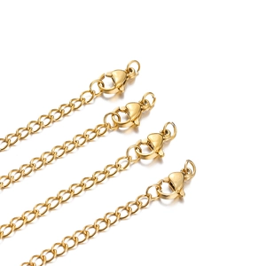 Set of four 7cm golden stainless steel extension chains with lobster clasps for jewelry DIY