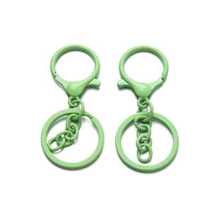 Due set di portachiavi in metallo verniciato verde chiaro con chiusura a moschettone fai da te