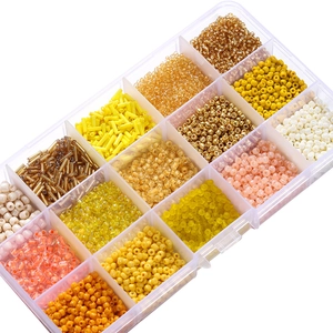 15-grid box set with assorted glass seed beads and tubes for DIY jewelry making