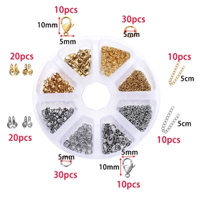 Schmuck DIY Werkzeugset mit gold-silbernen Karabinern und Biegeringen in Aufbewahrungsbox