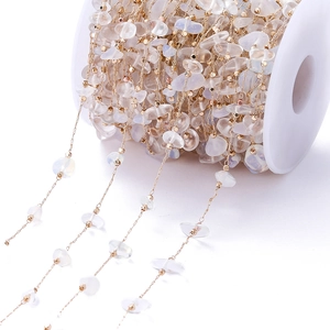 Bohemian natural stone chip beads with gold copper blocks on spool for DIY jewelry