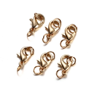 Set of six shiny gold lobster clasps and jump rings for DIY jewelry making