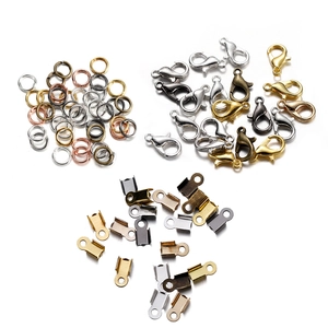 DIY jewelry kit with lobster clasps, jump rings and ribbon ends in various metal finishes
