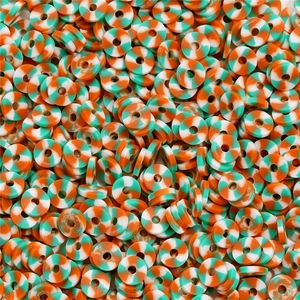 Perline Heishi piatte 6mm in argilla con spirali arancio e blu per gioielli fai da te