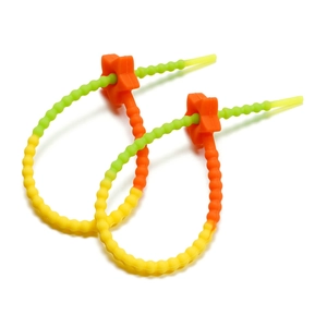Detail of gradient star silicone cable tie with adjustable beaded design for bags