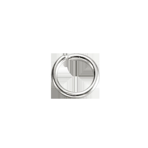Close-up of silver-plated open jump ring DIY jewelry connector on white background