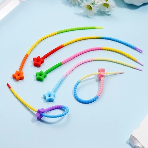 Star-shaped silicone cable ties in gradient colors for cord management and DIY accessories