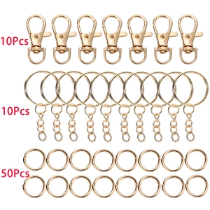 Σετ χρυσά μπρελόκ DIY με 10 κουμπώματα καβούρι, 10 κρίκους και 50 ανοιχτούς κρίκους