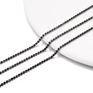 Close-up of black rhinestone claw chain with 2mm crystals for DIY jewelry crafts