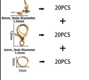 Detailed size specifications for lobster clasps, jump rings and end crimp beads kit