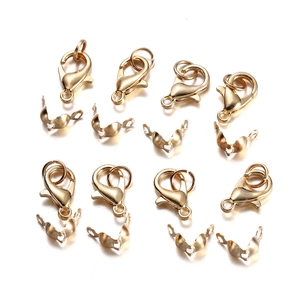 Detailed set of 8 pairs gold lobster clasps and cord end connectors for jewelry making