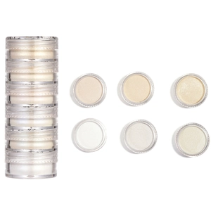 Macro detail of 6-color pearlescent nail art glitter set for DIY resin jewelry making