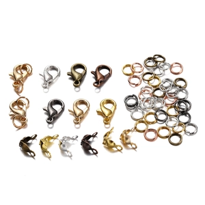 DIY jewelry kit with lobster clasps and jump rings in various polished metal finishes