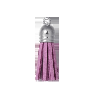 Vue détaillée d'un pompon en daim violet avec capuchon argenté pour la création de bijoux