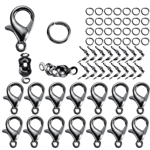 Detail of DIY jewelry set with lobster clasps, jump rings and end crimp connectors