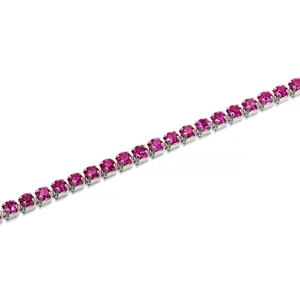 Silver-plated tennis bracelet featuring pink round-cut rhinestones in a secure four-claw setting