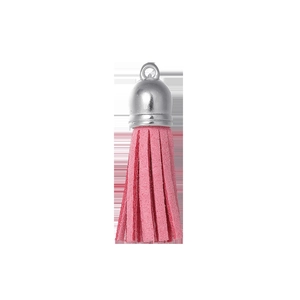 Pompon en daim rose avec capuchon argenté pour la fabrication de porte-clés et bijoux