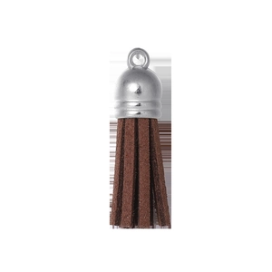 Vue détaillée du gland en daim marron avec capuchon argenté pour porte-clés DIY
