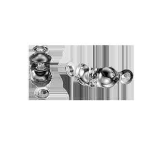 Close-up of silver-plated fold-over crimp bead covers and DIY jewelry clasp connectors