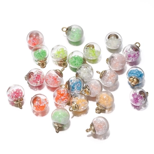 Luminous glass ball pendants with colorful sequins and golden hanging loops for DIY jewelry