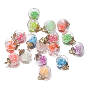 Luminous glass ball pendants with colorful gravel and gold metal caps for DIY jewelry