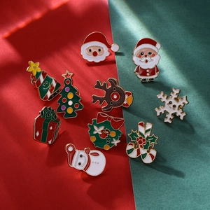 Cartoon Christmas Brooches Alloy Enamel Elk Snowman Christmas Tree Badges Festive Pins For Clothing Bags Hats DIY Jewelry Accessories