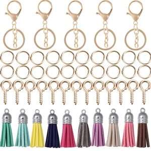 Kit DIY porte-clés avec fermoirs homard dorés et pompons colorés en suédine