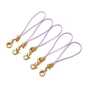 Detail of 5 lavender mobile lanyards with gold lobster clasps for DIY accessories