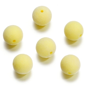 Détail de six perles rondes floquées jaune clair avec trous de 2,5 mm pour bijoux DIY
